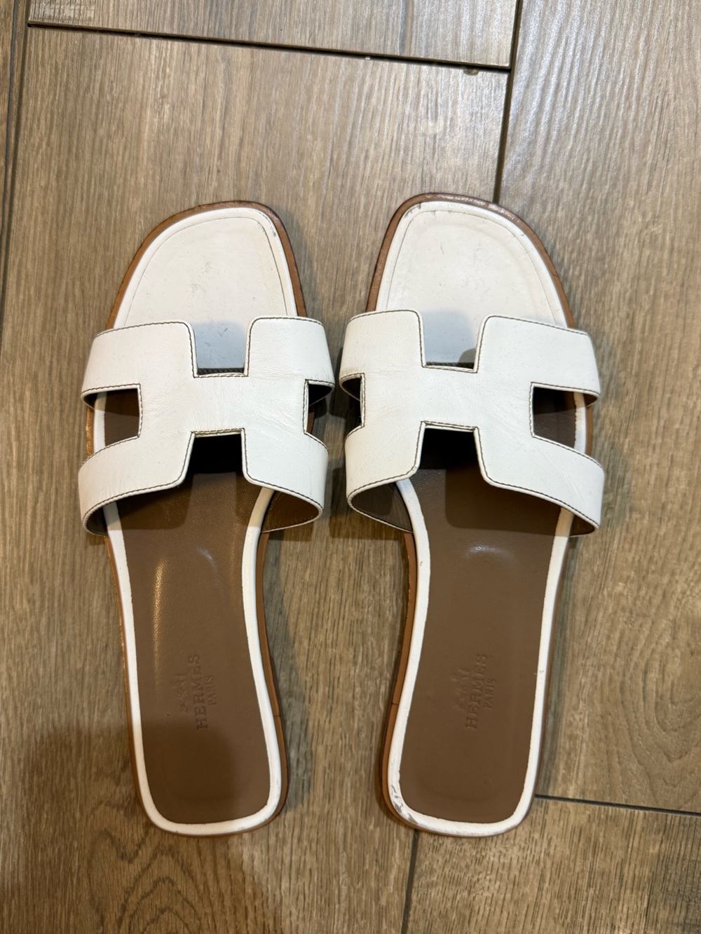 White Oran Leather Slide Sandals